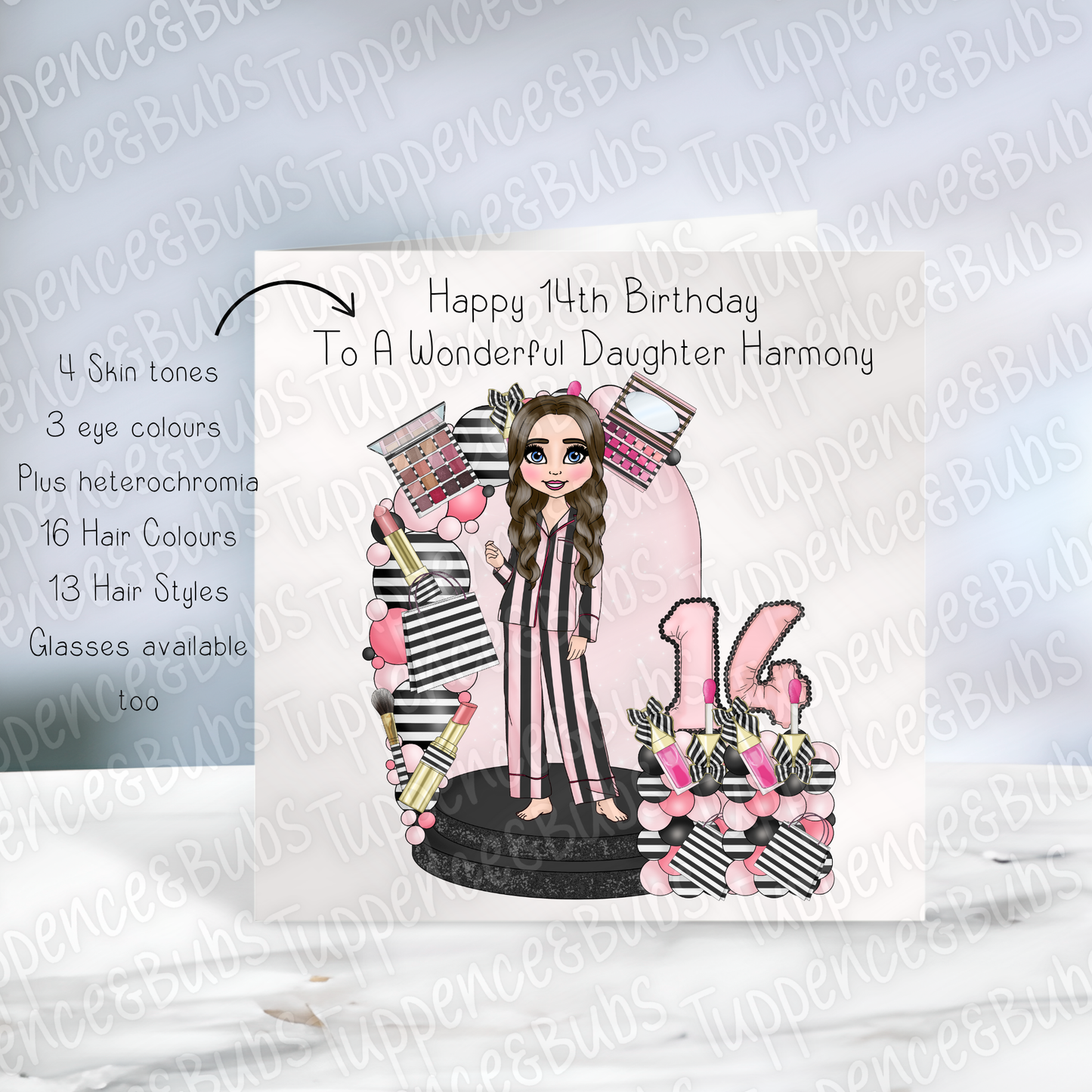 Black & White PJ Themed Birthday Card - 2 designs
