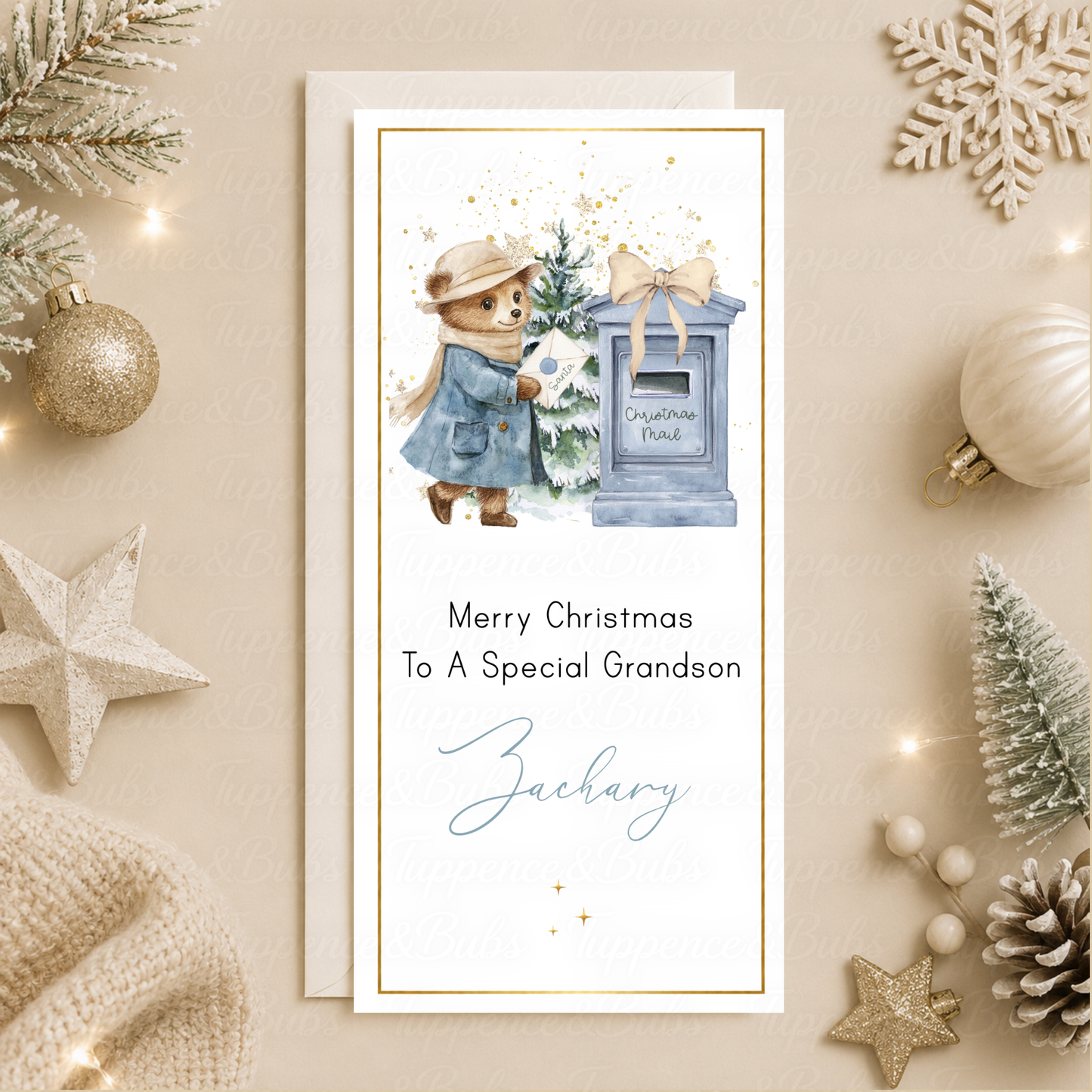Personalised Blue Bear Christmas Money Card