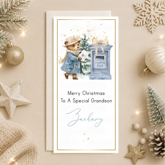 Personalised Blue Bear Christmas Money Card