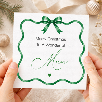 Personalised Watercolour Bow Christmas Card – Any Relation, Three Colours
