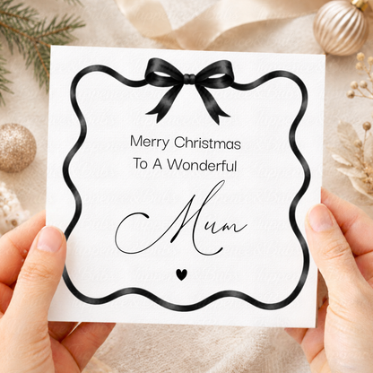 Personalised Watercolour Bow Christmas Card – Any Relation, Three Colours