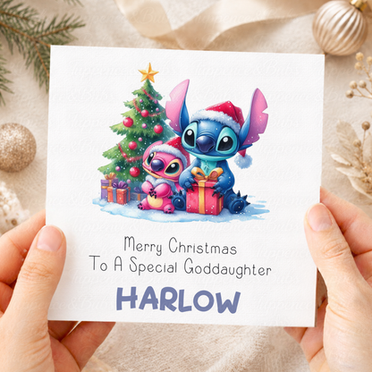 Personalised Christmas Card – Cute Stitch Festive Character Designs