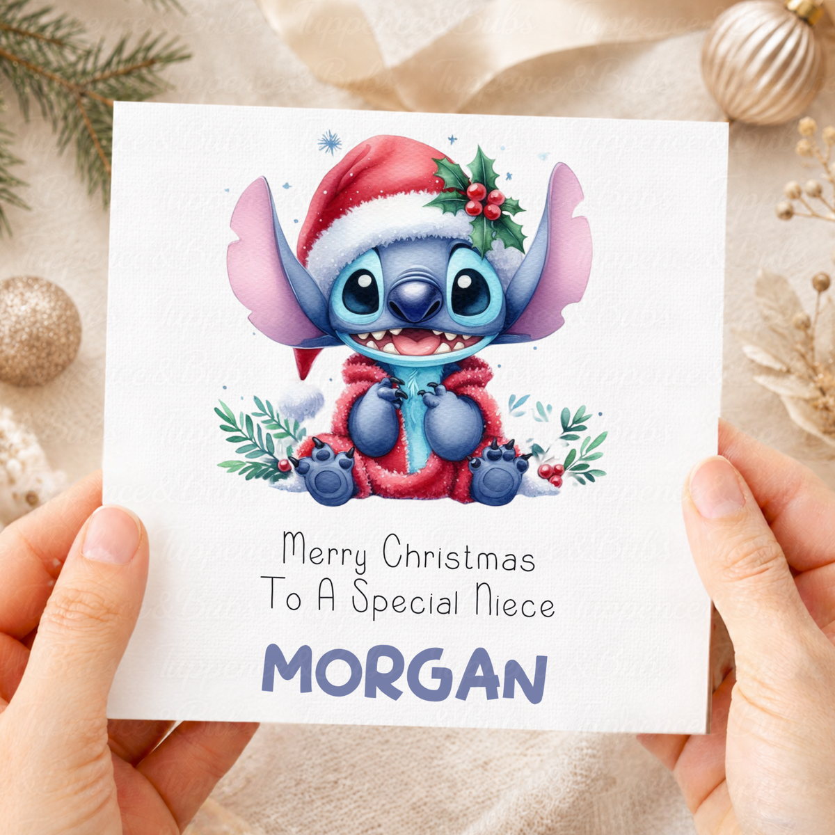 Personalised Christmas Card – Cute Stitch Festive Character Designs