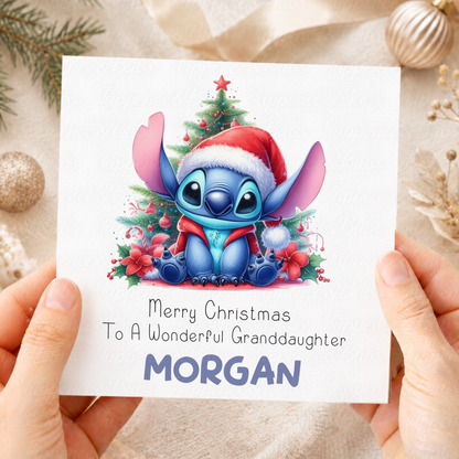 Personalised Christmas Card – Cute Stitch Festive Character Designs