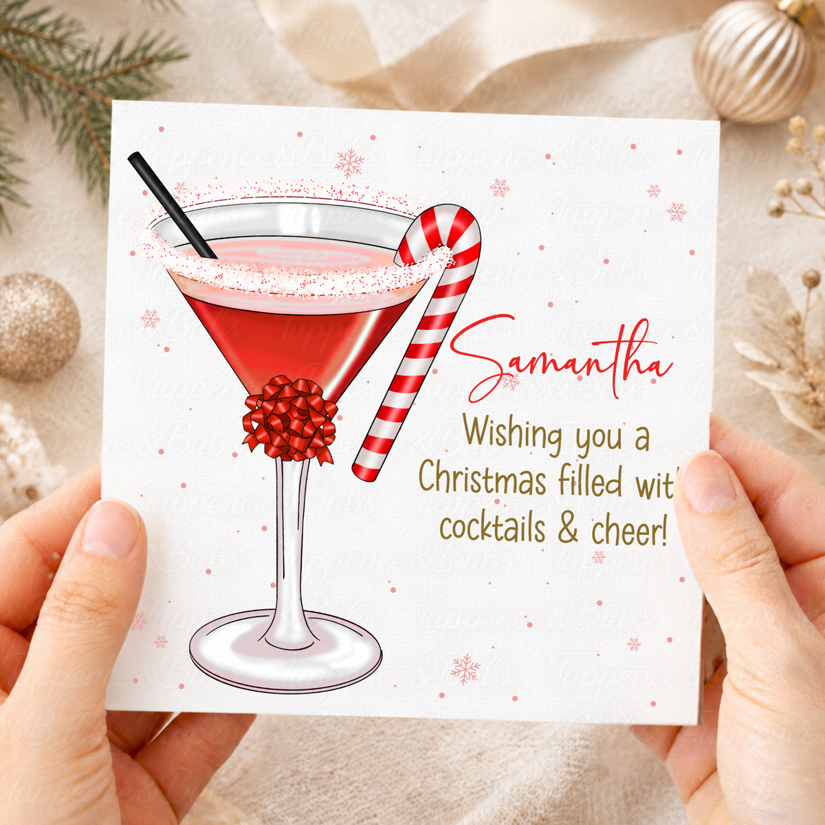 Personalised Candy Cane Cocktail Christmas Card
