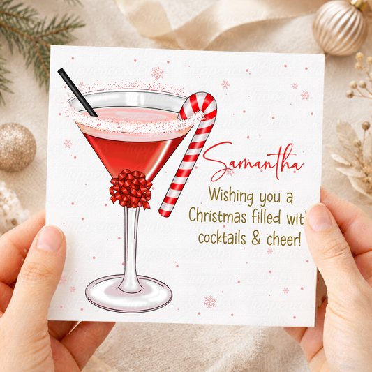 Personalised Candy Cane Cocktail Christmas Card