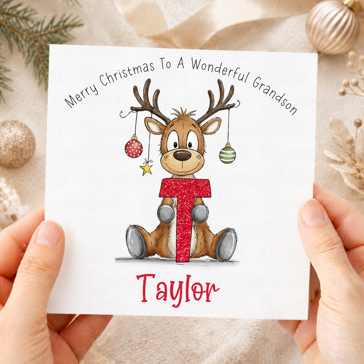 Personalised Reindeer Initial Christmas Card