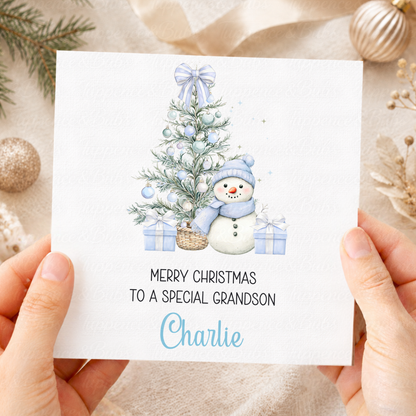 Personalised Snowman Christmas Card – Pink or Blue