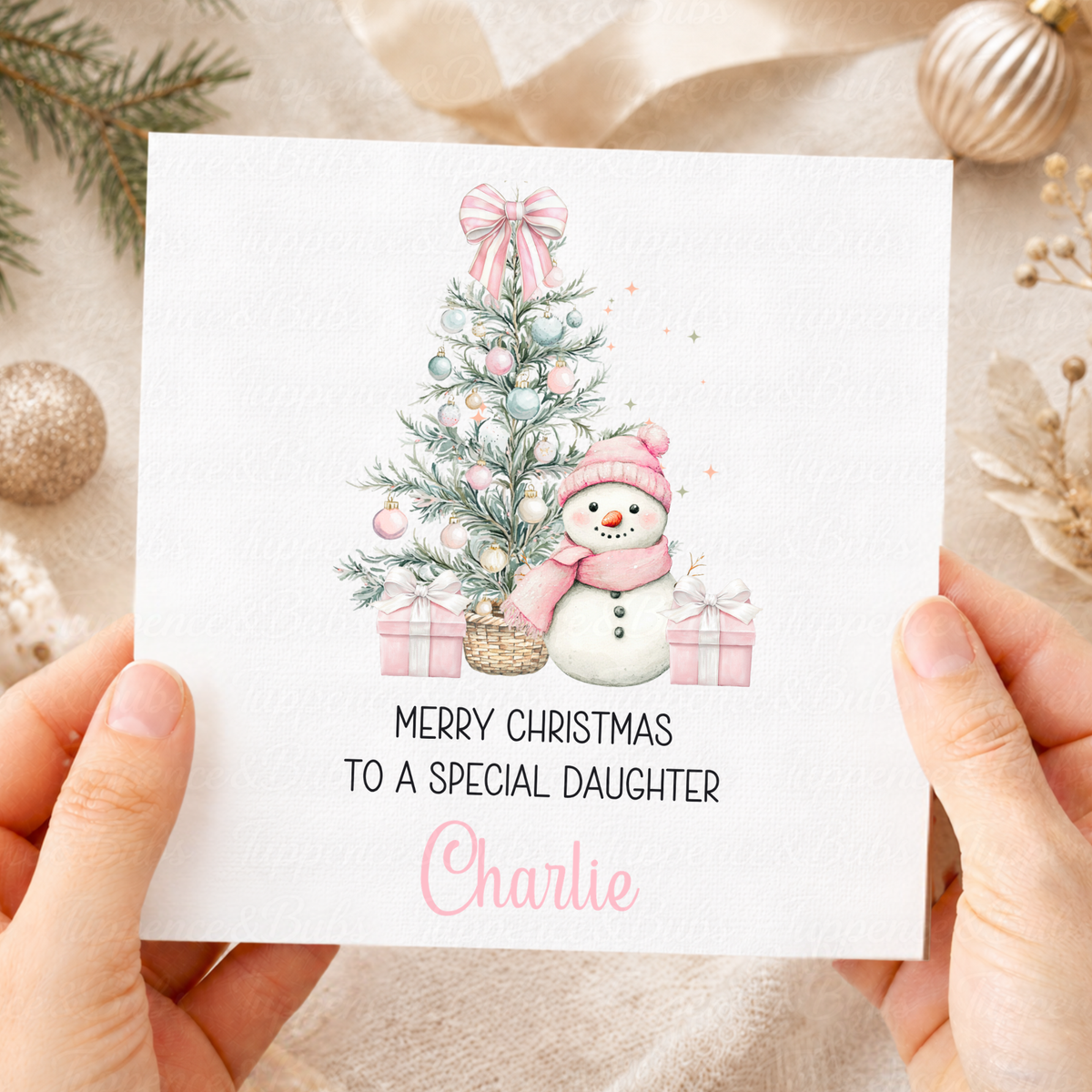 Personalised Snowman Christmas Card – Pink or Blue