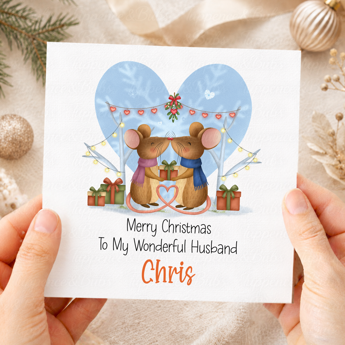 Personalised Christmas Mouse Couple Card