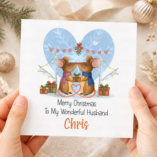 Personalised Christmas Mouse Couple Card