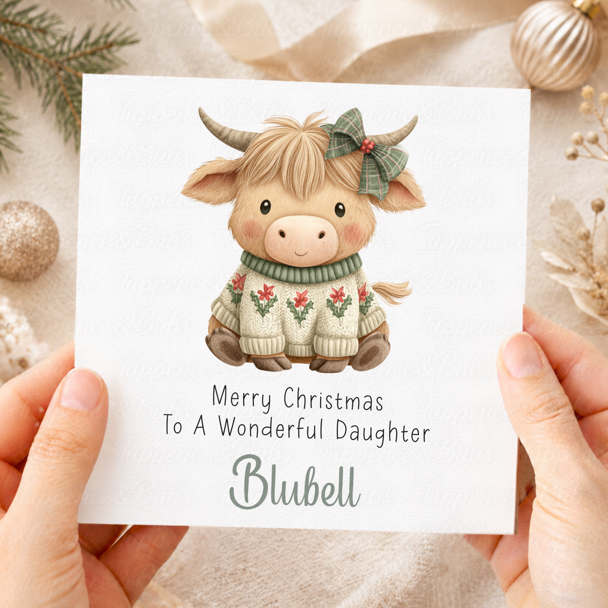 Personalised Highland Cow Christmas Card