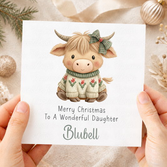 Personalised Highland Cow Christmas Card