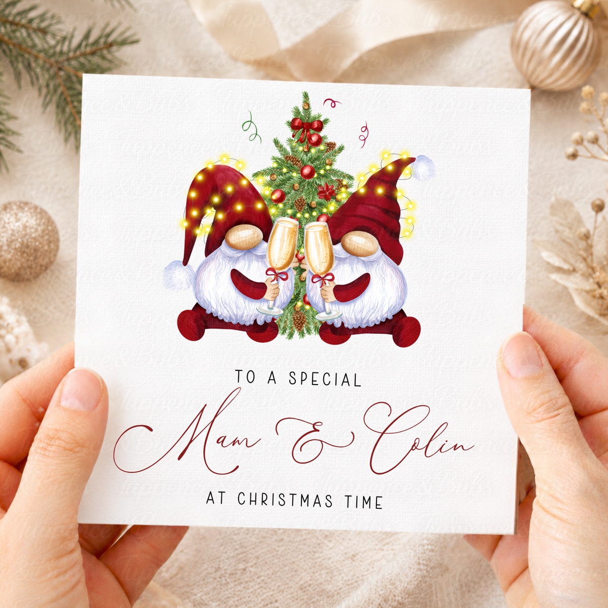 Personalised Christmas Gnome Couple Card