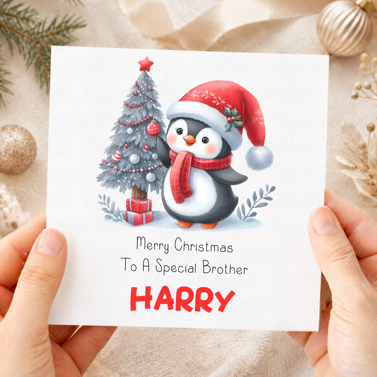 Personalised Penguin Christmas Card