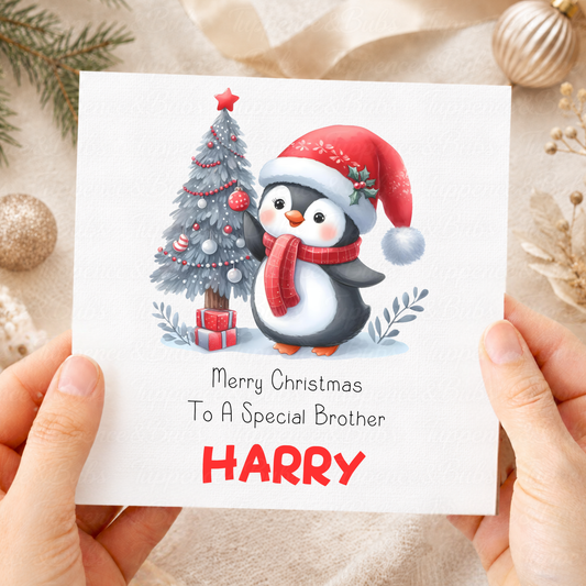 Personalised Penguin Christmas Card
