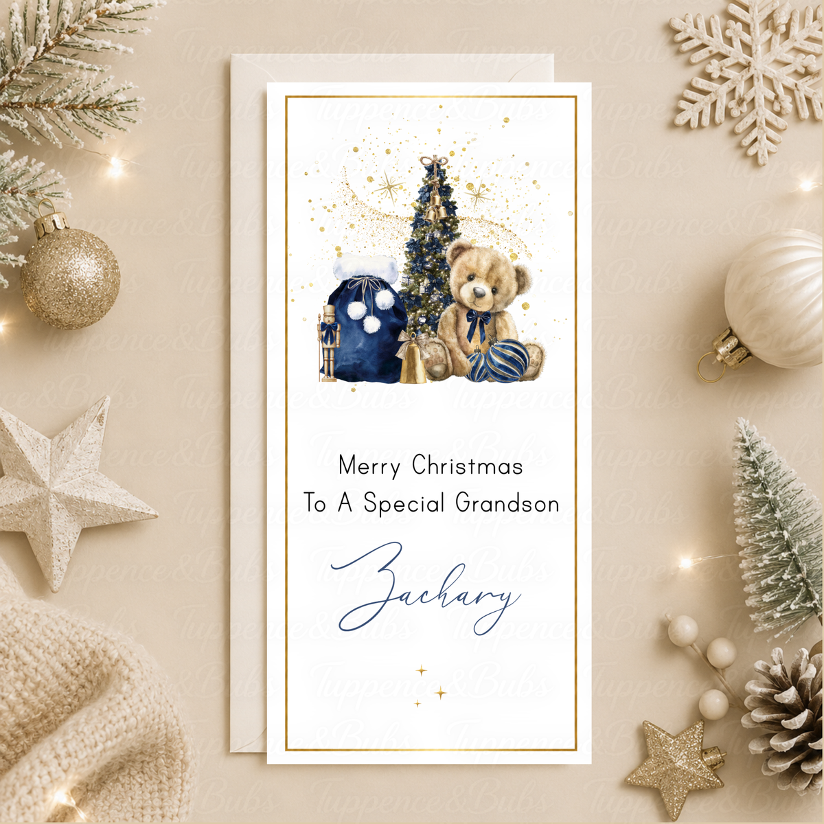 Personalised Teddy Bear Christmas Money Card – Any Name & Relation