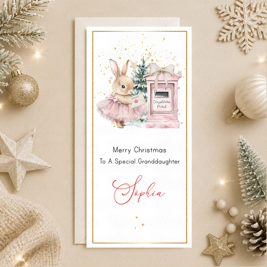 Personalised Pink Bunny Christmas Money Card