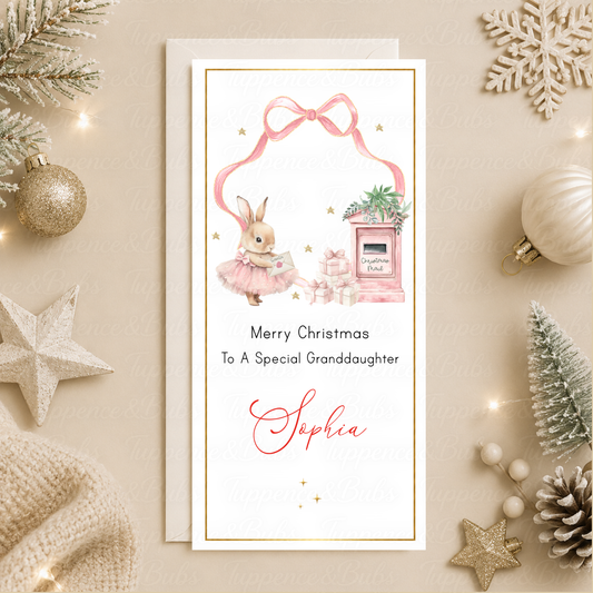 Personalised Pink Bunny Christmas Money Card