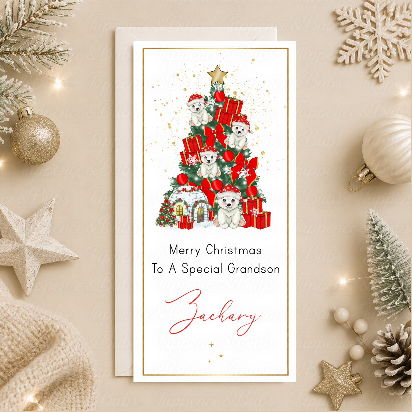 Personalised Polar Bear Christmas Money Card