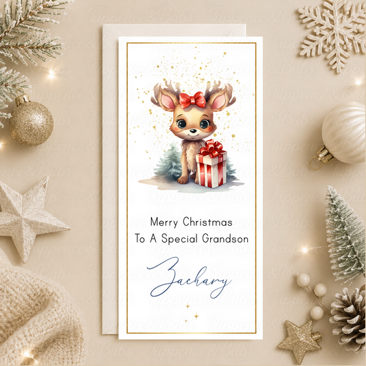 Personalised Cute Reindeer Christmas Money Card