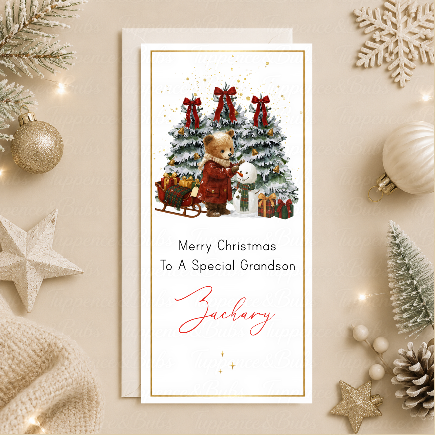 Personalised Bear and Snowman Christmas Money Card