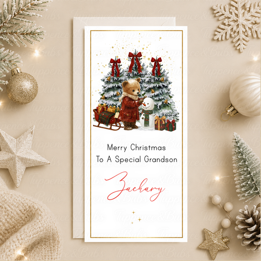 Personalised Bear and Snowman Christmas Money Card
