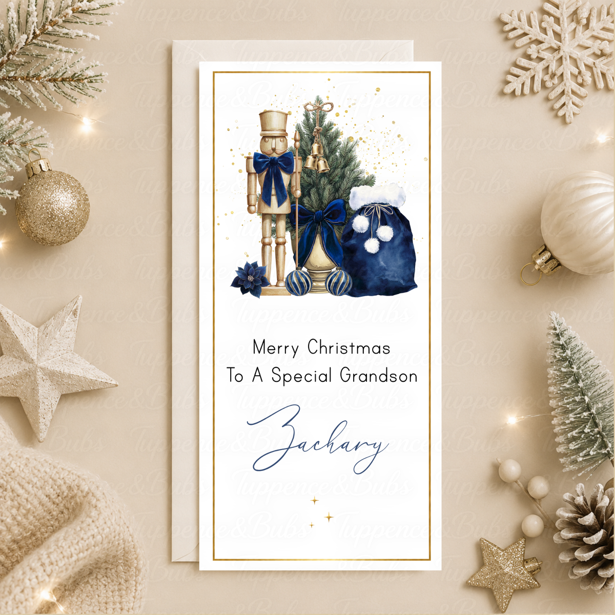 Personalised Navy Blue Nutcracker Christmas Money Card