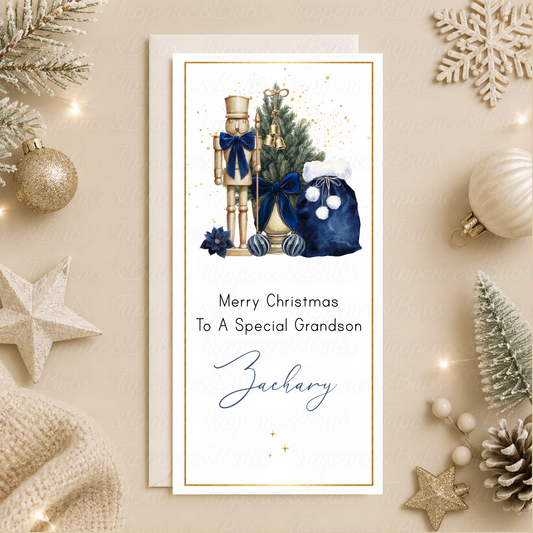 Personalised Navy Blue Nutcracker Christmas Money Card
