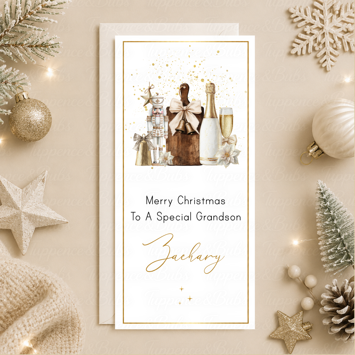Personalised Luxury Champagne Nutcracker Christmas Money Card