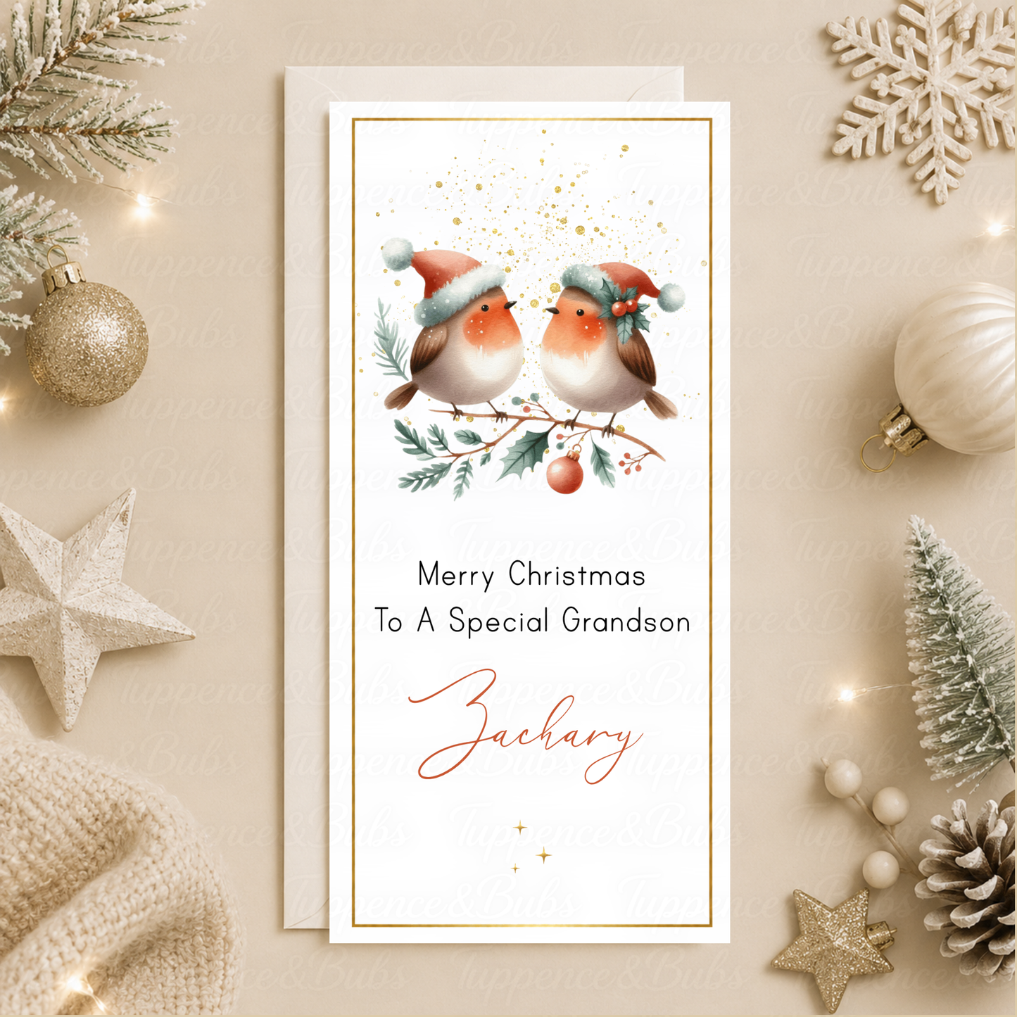 Personalised Cute Robin Birds Christmas Money Card