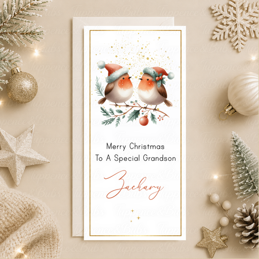 Personalised Cute Robin Birds Christmas Money Card