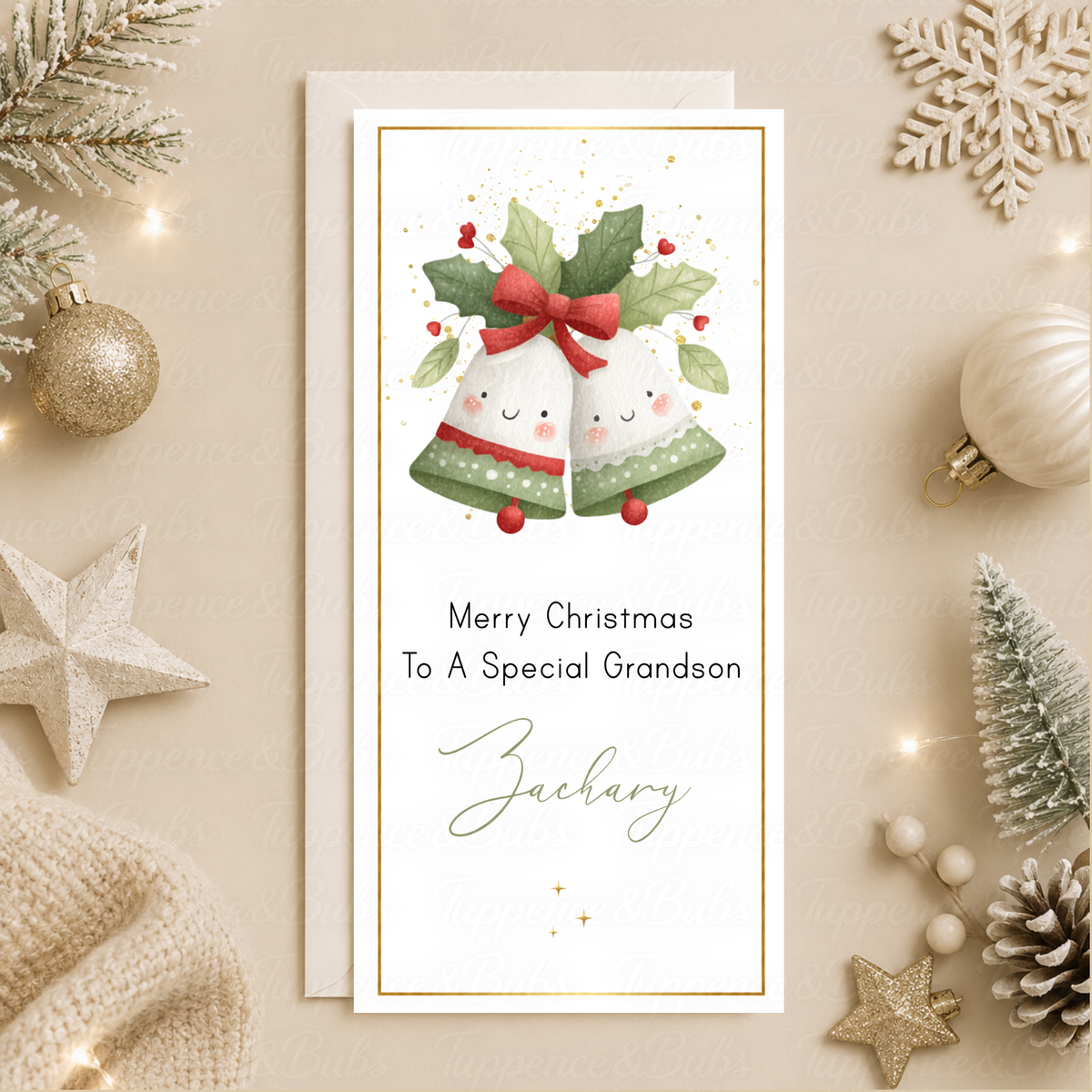 Personalised Christmas Bells Money Card