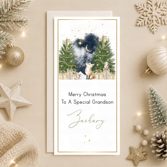 Personalised Woodland Fox Christmas Money Card