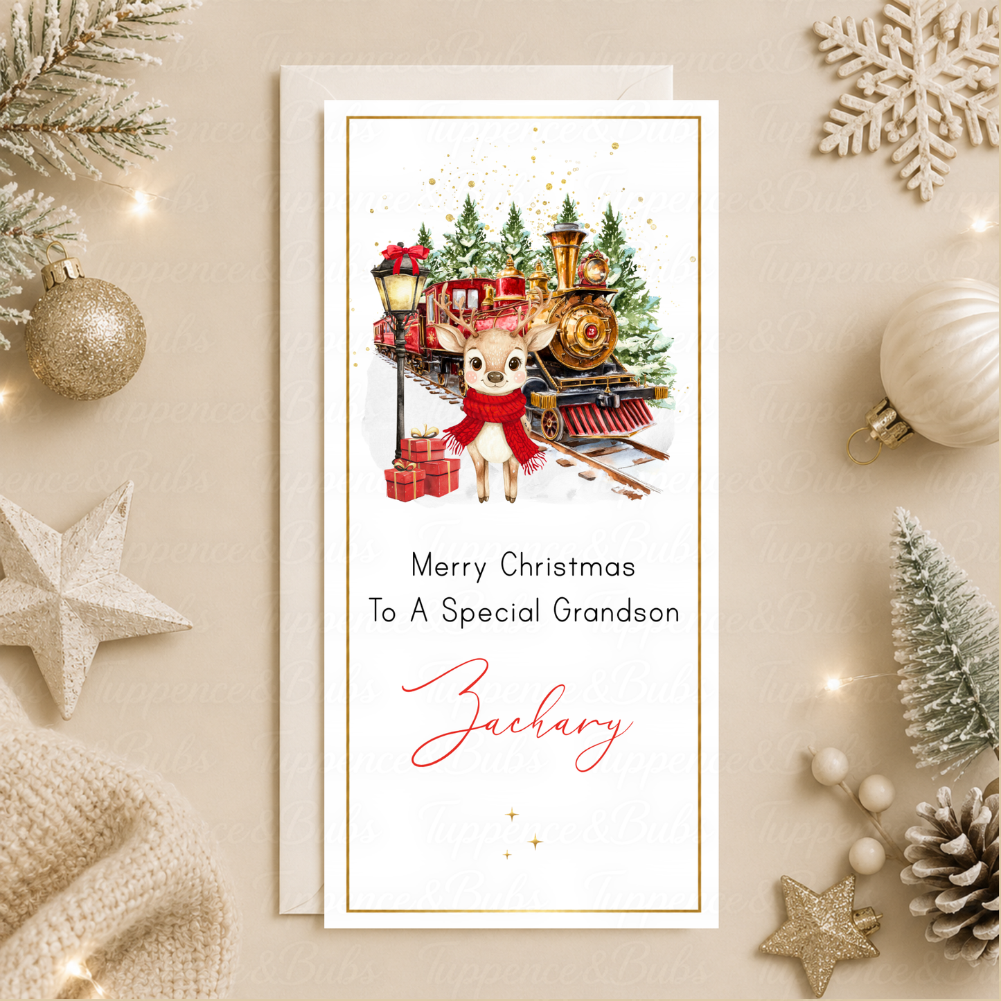 Personalised Reindeer Christmas Train Money Card