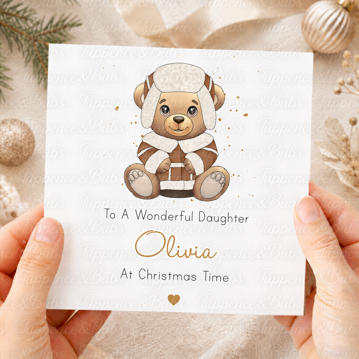 Personalised Daughter Christmas Card – Cute Teddy Bear Design