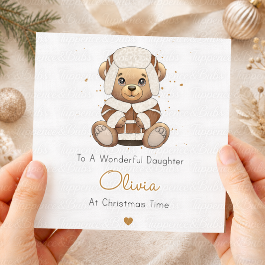 Personalised Daughter Christmas Card – Cute Teddy Bear Design