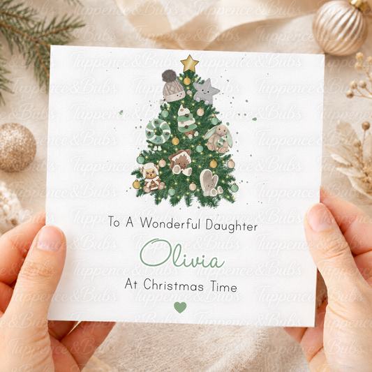 Personalised Sage Green Christmas Plushie Tree Card