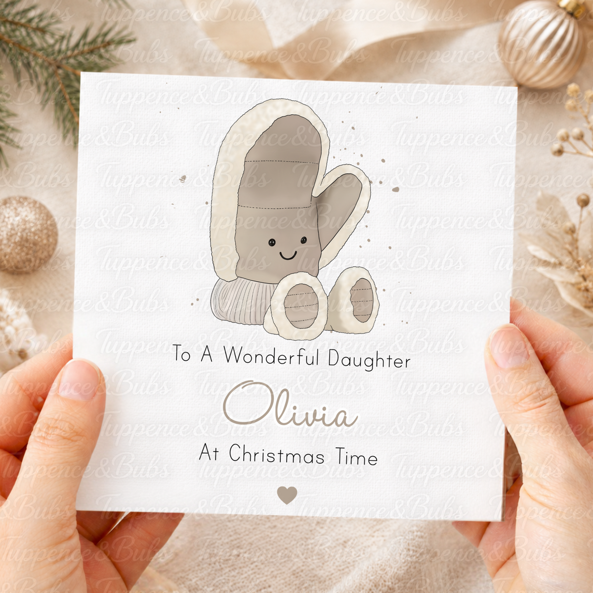 Personalised Christmas Card – Cute Cosy Winter Mitten Plushie Design