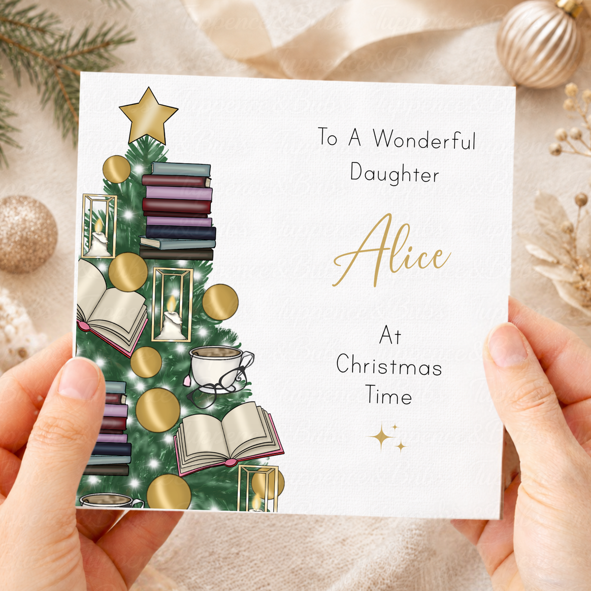 Personalised Book Lover Christmas Card