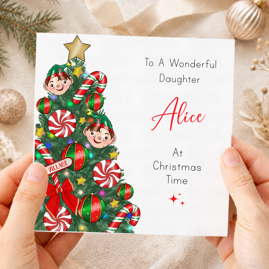 Personalised Elf Candy Cane Christmas Card