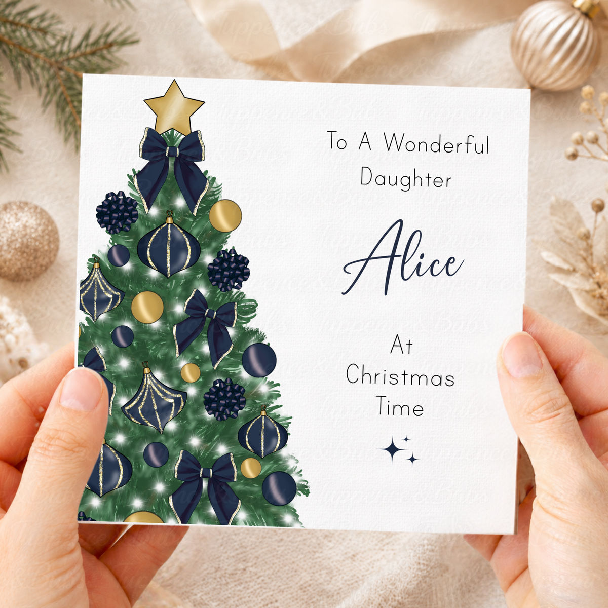 Personalised Navy Gold Christmas Card