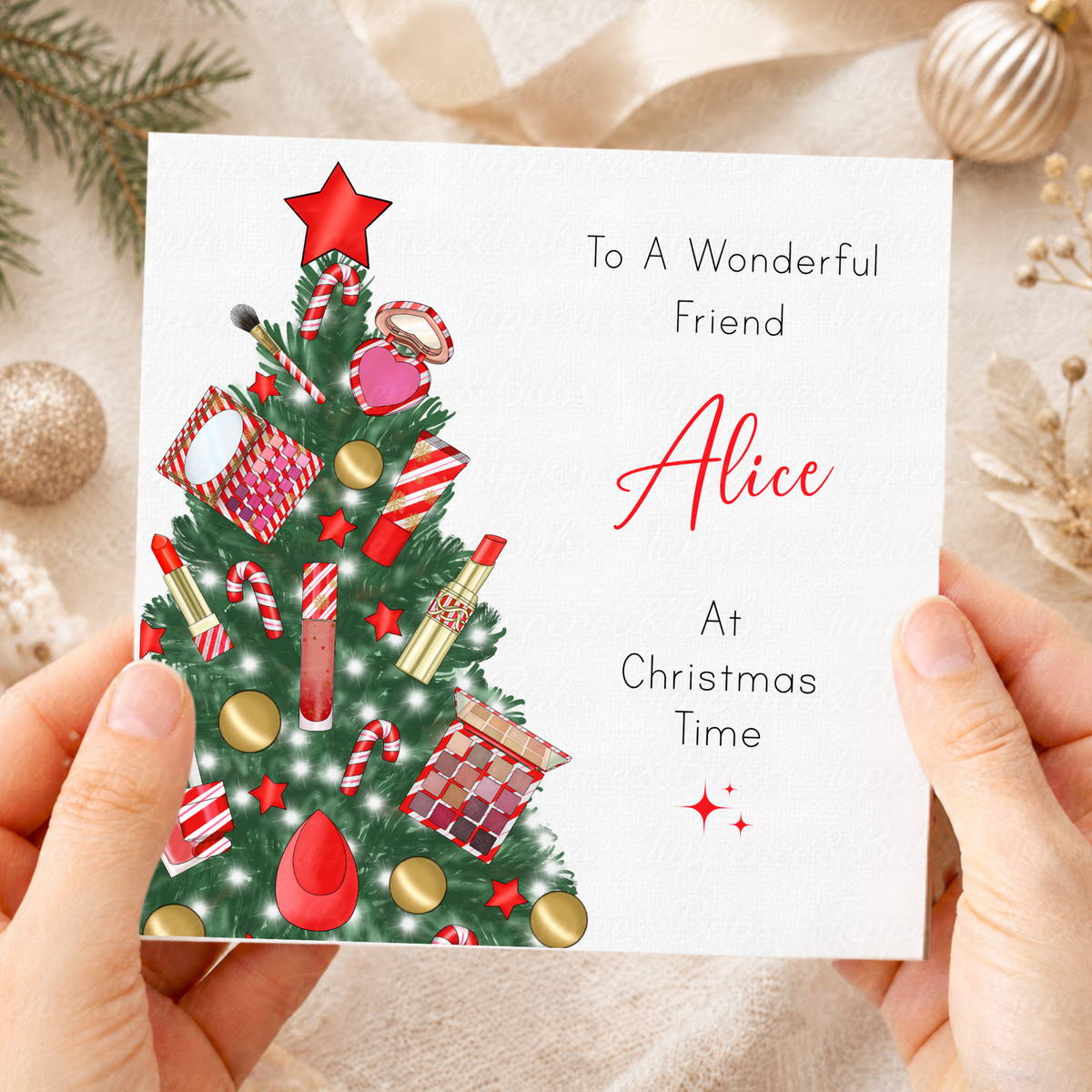Personalised Candy Cane Makeup Christmas Card