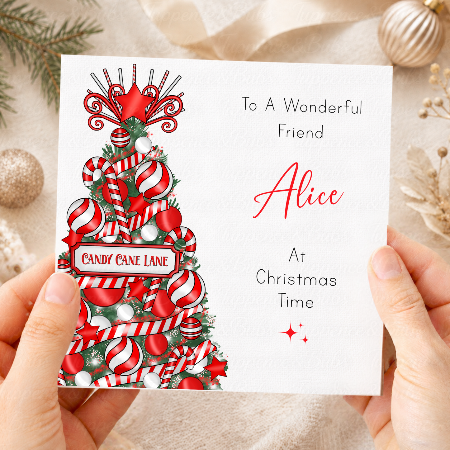 Personalised Candy Cane Lane Christmas Card