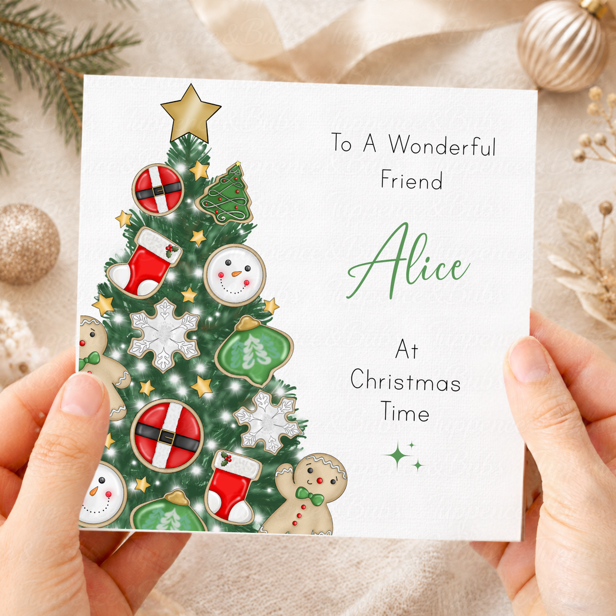 Personalised Christmas Card – Gingerbread Biscuits & Festive Cookie Tree