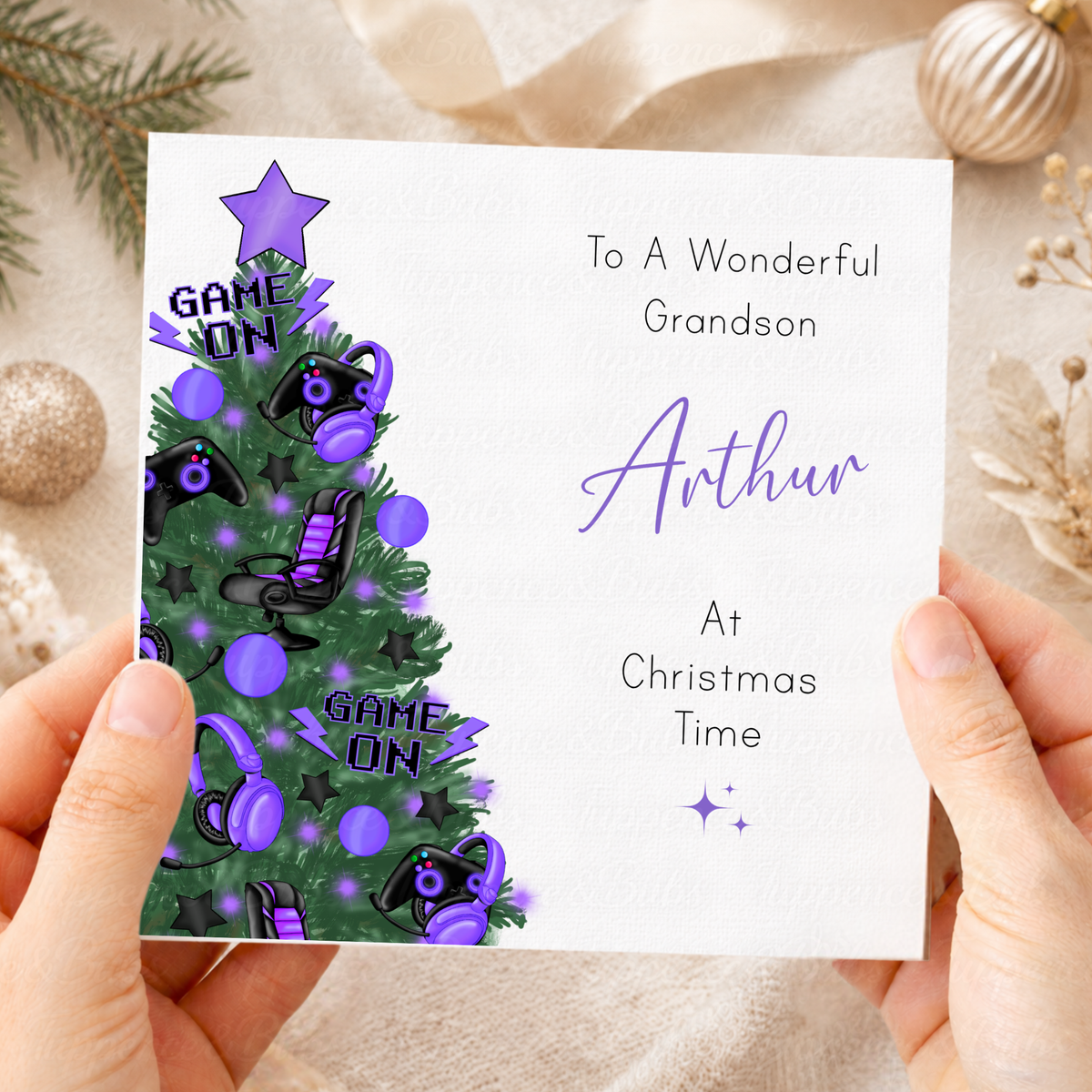 Personalised Christmas Card – Gaming Tree with Controllers & Headsets