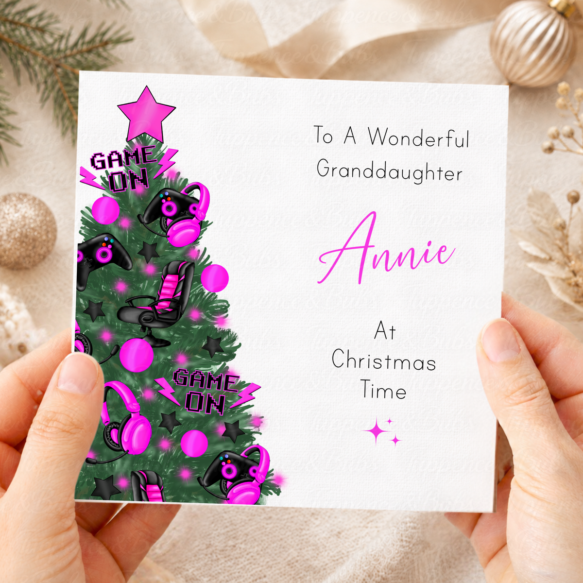 Personalised Christmas Card – Gaming Tree with Controllers & Headsets