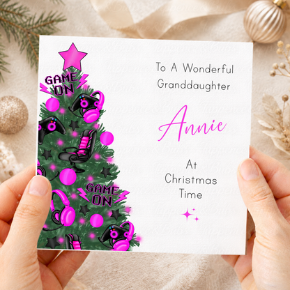 Personalised Christmas Card – Gaming Tree with Controllers & Headsets