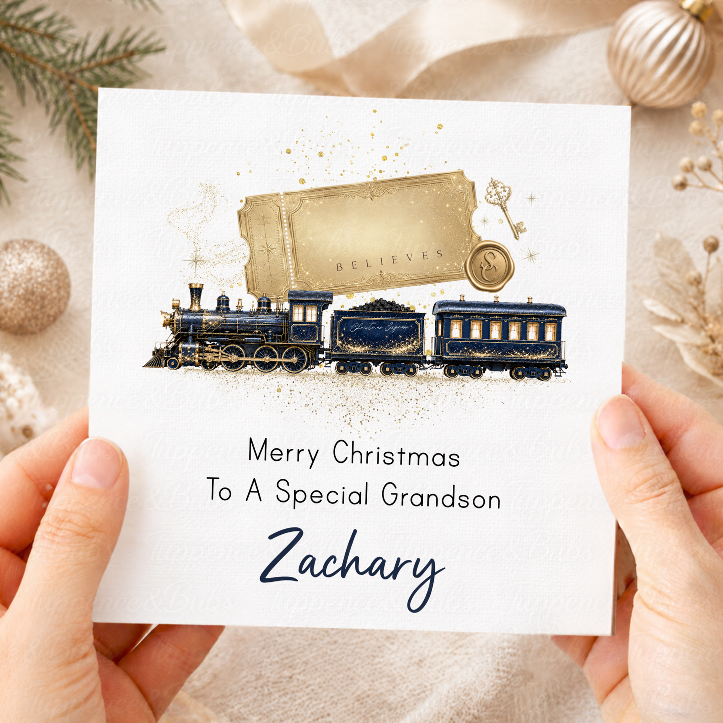 Personalised Navy Christmas Train Card