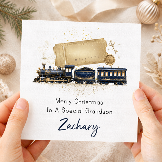 Personalised Navy Christmas Train Card